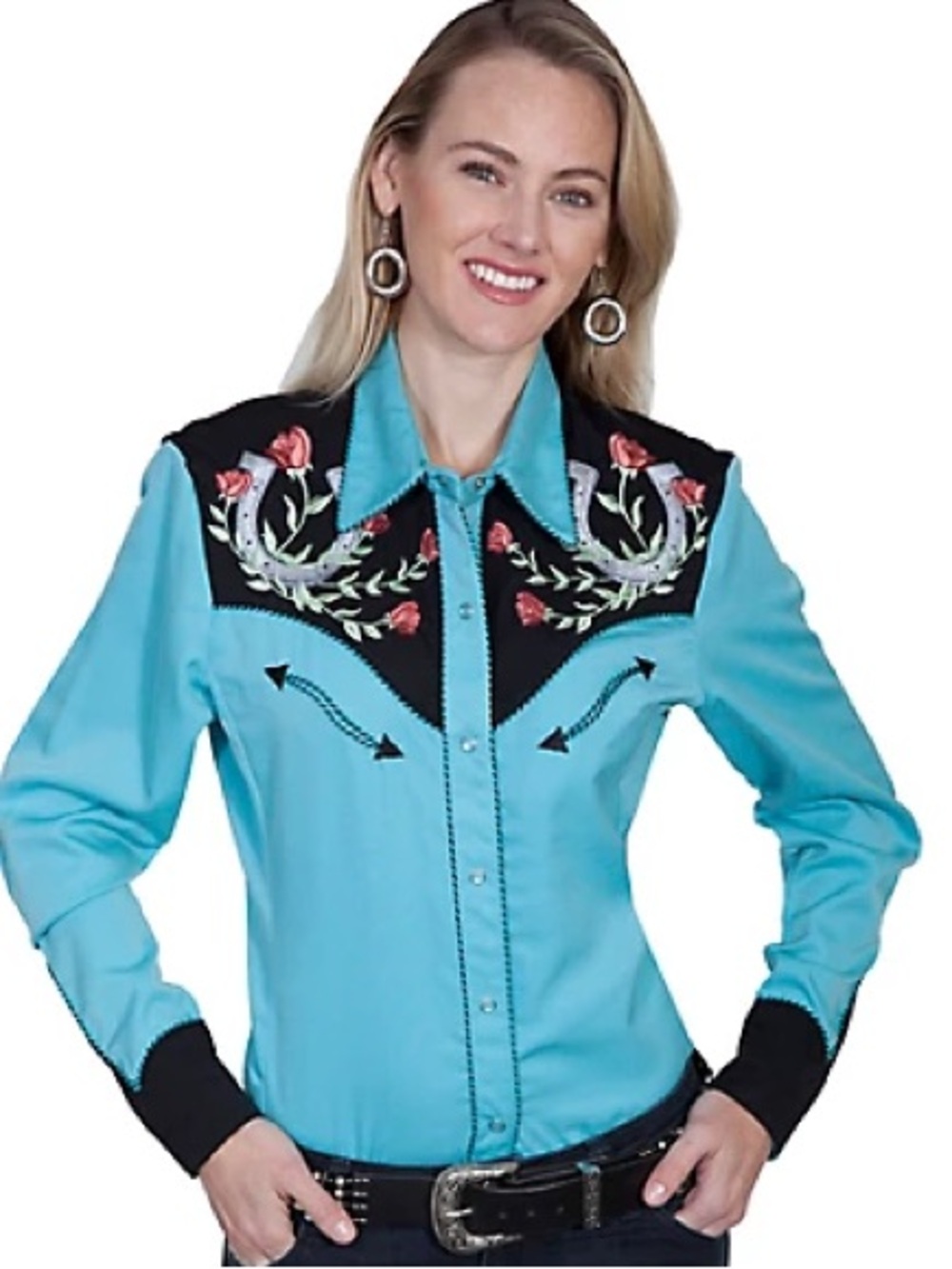 SCULLY WOMEN'S HORSESHOE EMBROIDERED RETRO WESTERN PEARL SNAP SHIRT XS NWOT - Picture 3 of 9
